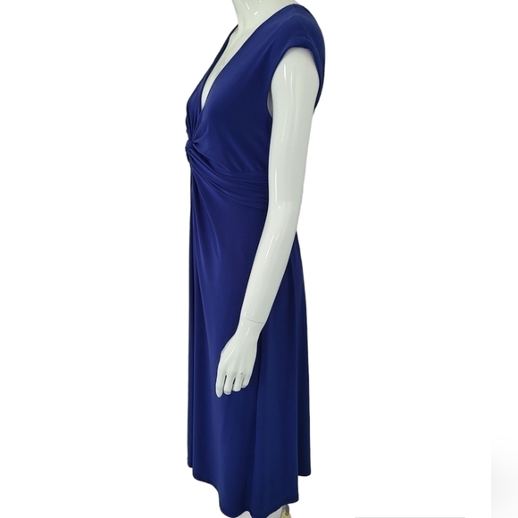 JONES NEW YORK Cobalt Blue Short Sleeve V Neck Midi Dress Size 8 - Picture 2 of 7
